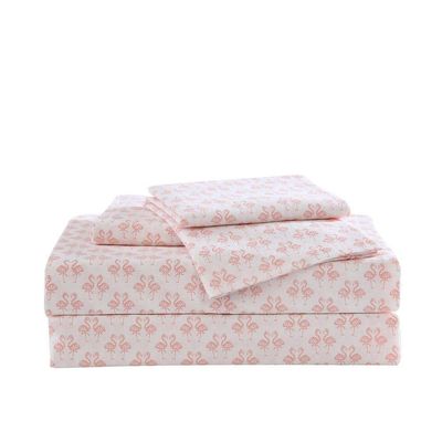 4 Piece Coastal Theme Printed White Pink Hotel Sheets Queen, All Season Beautiful Flamingo Wildlife Pattern Wildlife Soft Warm Cozy Flat Fitted Bed Sheets Set