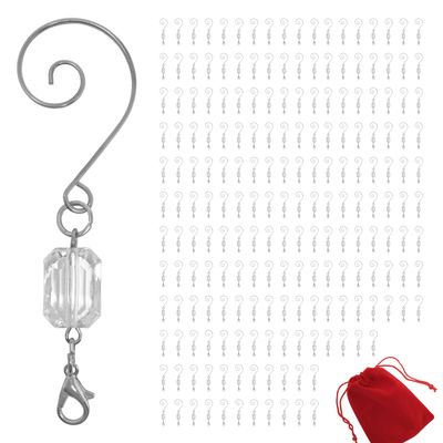 BANBERRY DESIGNS Christmas Ornament Hooks - Clear Acrylic Silver Wire Ornament Hooks - Pack of 200-3" L