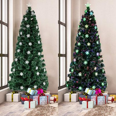 7FT Small Light Fiber Optic Christmas Tree 290 Branches Artificial Christmas Tree with LED Small Light & 58 Acrylic Snowflakes