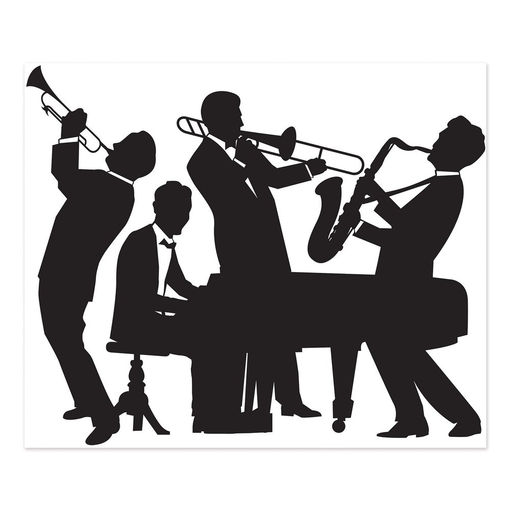Pack of 6 Black and White Roaring Jazz Band Mural Wall Decor 6'