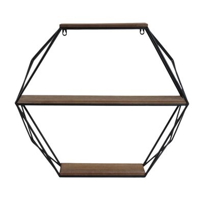 Geometric Decorative Wall Shelf 3-Tier Metal & Wood Home Decor Floating Display Shelf Modern Wall Shelves for Bathroom, Bedroom & Living Room Brown & Black, 24"