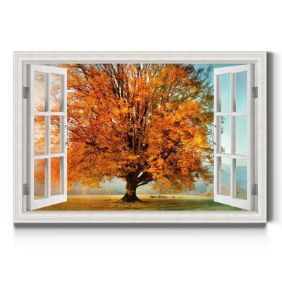 Renditions Gallery Autumn's Passion Open Window Wall Art, Large Fall Tree Artwork, Beautiful Nature, 18 in Hx27 in W, Made in America Print (AZS-WC11-14857W-R-MK)