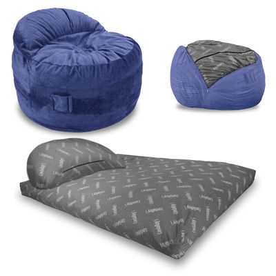 CordaRoy's NEST Gaming Bean Bag Chair-Convertible Bean Bag Chair -Washable Chenille Cover with Pockets for Remote,Controllers-for Living Room,Basement-Full Size-Navy|Made in The USA