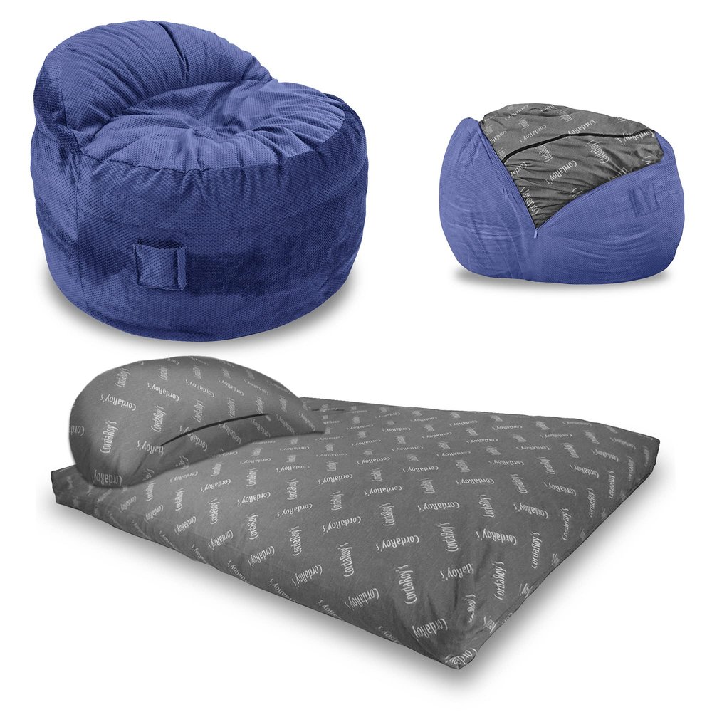 CordaRoy's NEST Gaming Bean Bag Chair-Convertible Bean Bag Chair -Washable Chenille Cover with Pockets for Remote,Controllers-for Living Room,Basement-Full Size-Navy|Made in The USA