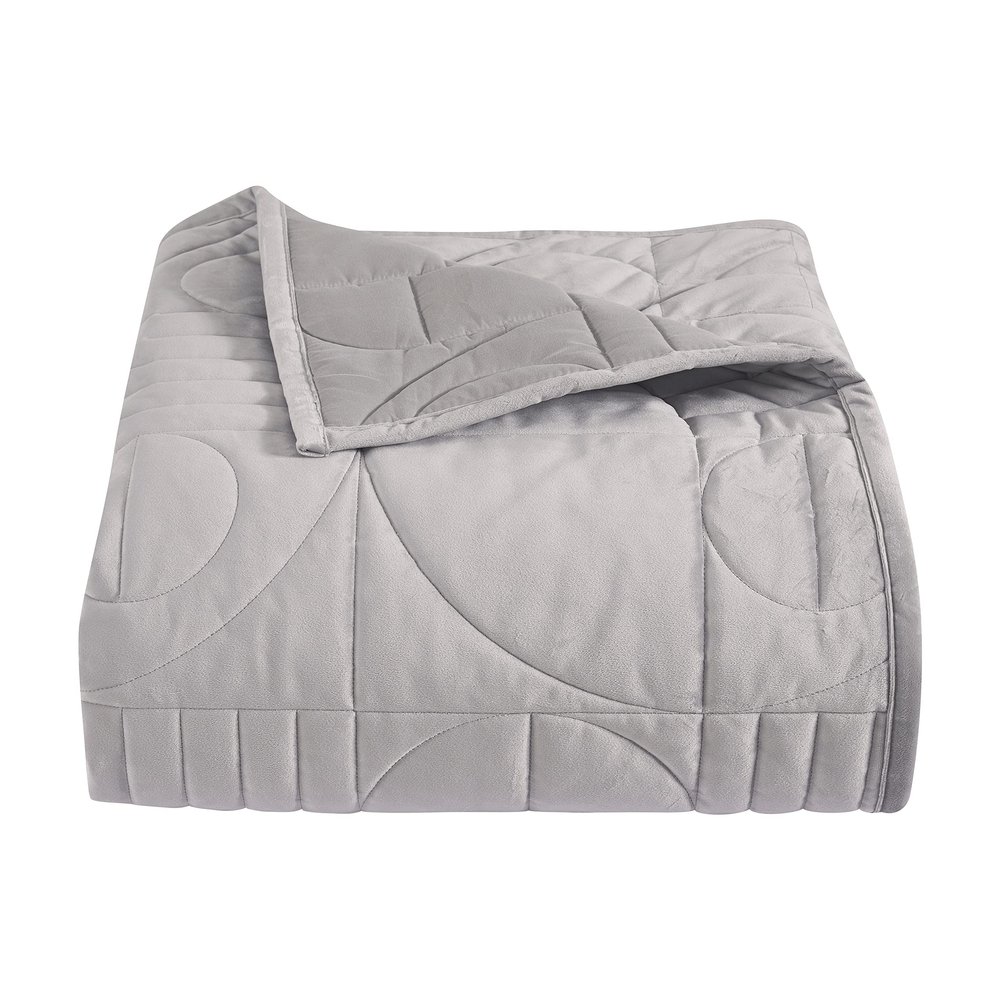 Five Queens Court Bradley Abstract Mid Century Modern Velvet Quilt Coverlet, Grey, Full/Queen, 90X90