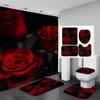 4PCS Red Rose Shower Curtain Sets with Non-Slip Rugs,Toilet Lid Cover and Bath Mat Waterproof Polyester Fabric Shower Curtains for Bathroom with 12 Hooks Three Red Rose Bathroom Decor Sets 71"x71" view 1