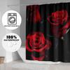 4PCS Red Rose Shower Curtain Sets with Non-Slip Rugs,Toilet Lid Cover and Bath Mat Waterproof Polyester Fabric Shower Curtains for Bathroom with 12 Hooks Three Red Rose Bathroom Decor Sets 71"x71" view 2