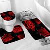 4PCS Red Rose Shower Curtain Sets with Non-Slip Rugs,Toilet Lid Cover and Bath Mat Waterproof Polyester Fabric Shower Curtains for Bathroom with 12 Hooks Three Red Rose Bathroom Decor Sets 71"x71" view 3