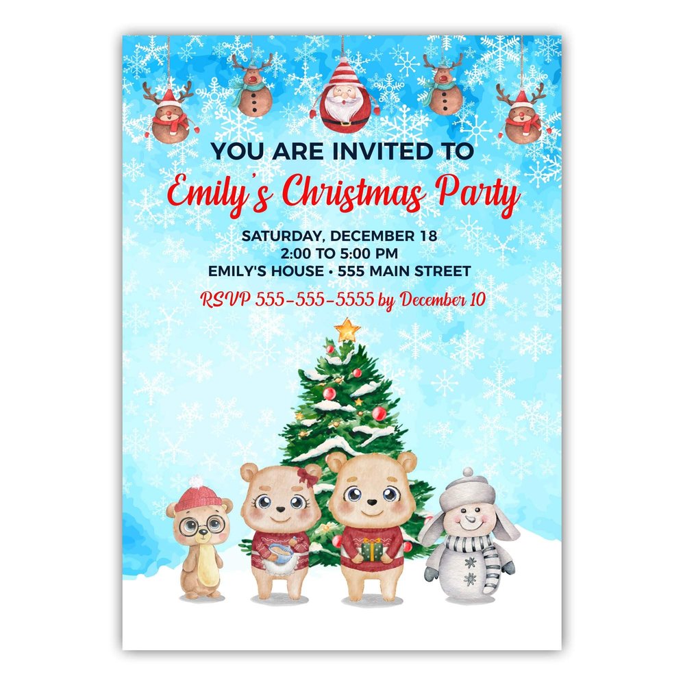 30 christmas party invitation cards winter bears and snowman photo paper