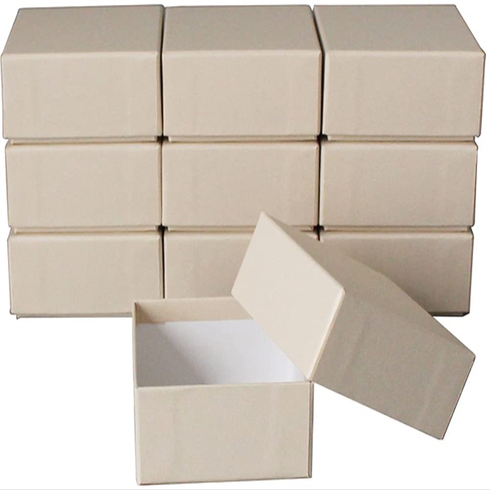 Gift Box, 3.7 x 3.7 x 1.8 inches (9.5 x 9.5 x 4.5 cm), Set of 10 (Lame Beige)