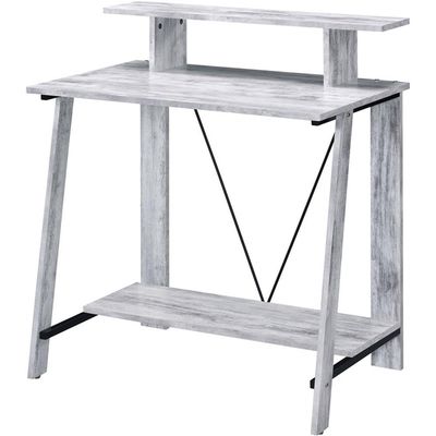 Acme Nypho Wooden 2 Shelves Writing Desk in Antique White and Black