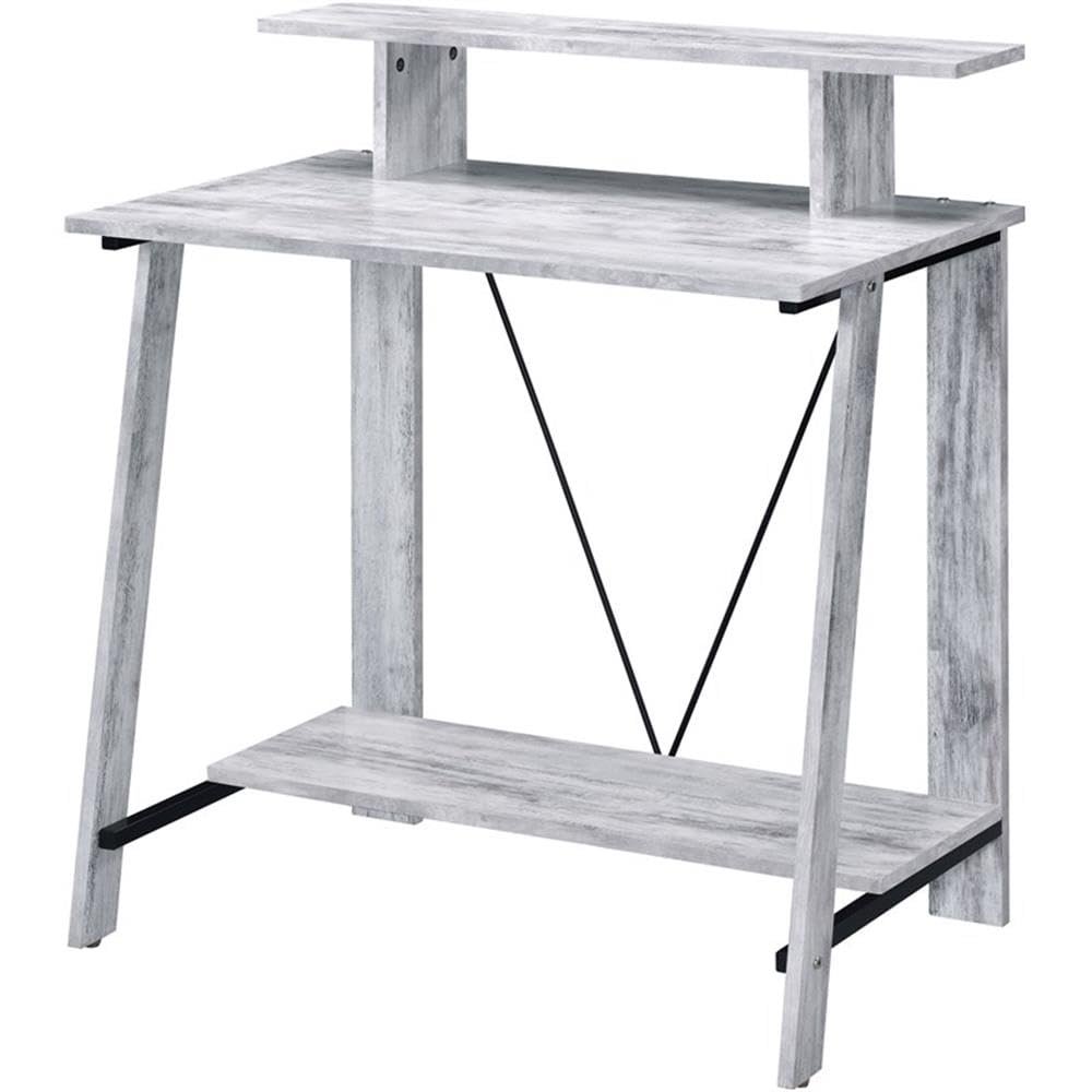 Acme Nypho Wooden 2 Shelves Writing Desk in Antique White and Black