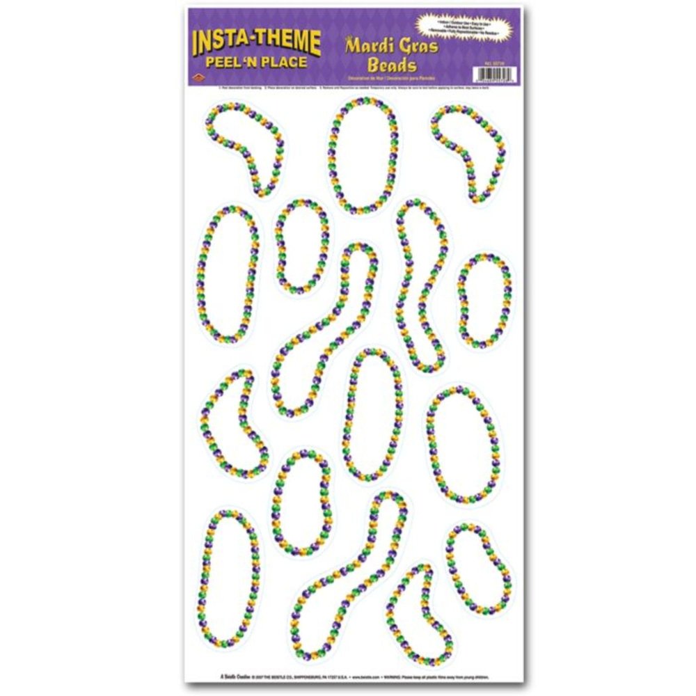 Party Central Mardi Gras Beads Wall Clings - 24" - Purple, Green and Gold - Club Pack of 192