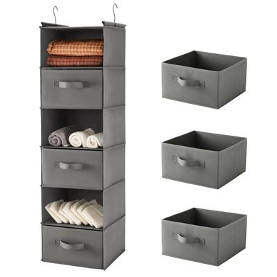 MAX Houser 6 Tier Shelf Hanging Closet Organizer, Closet Hanging Shelf with 2 Sturdy Hooks for Storage, Foldable (Grey-D3)