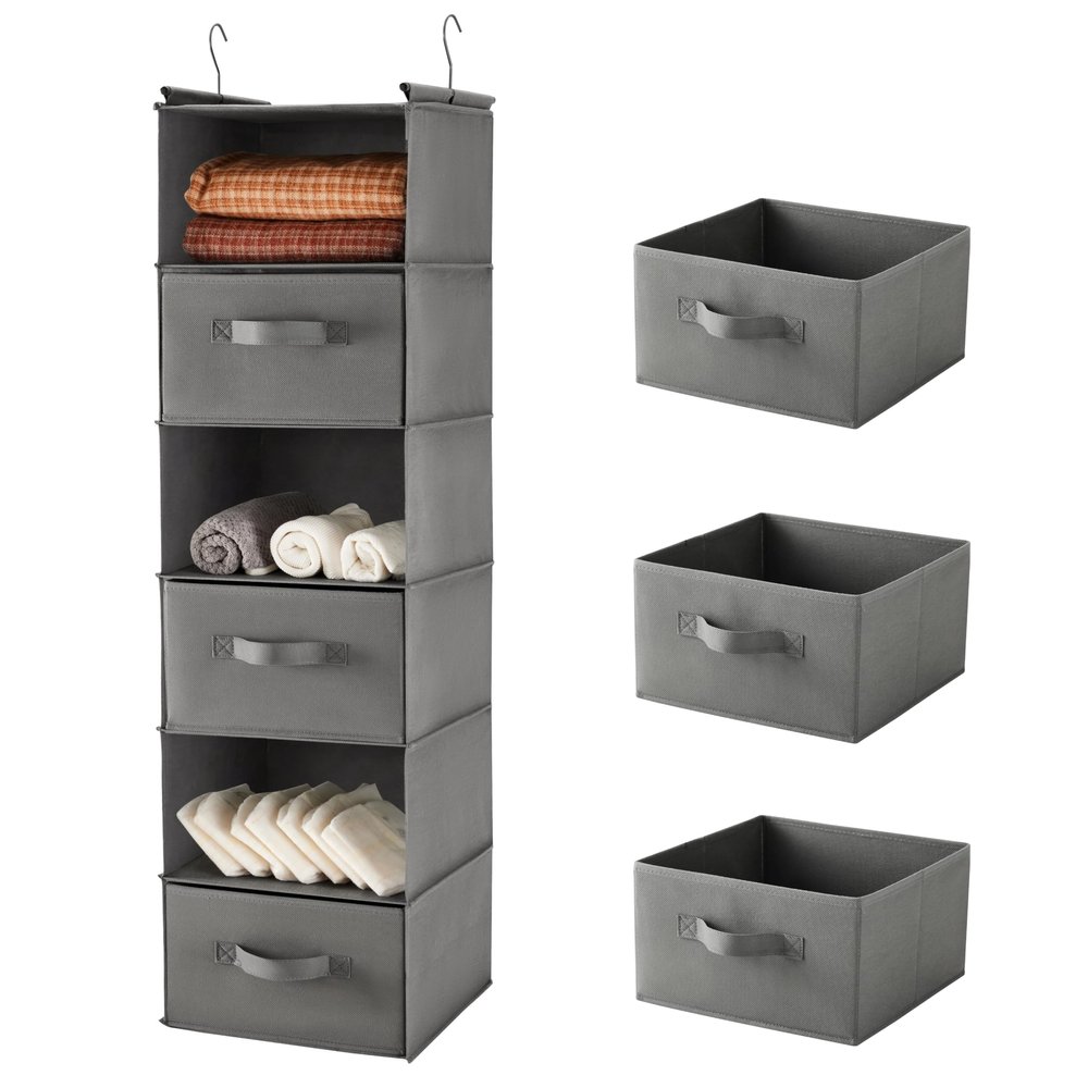 MAX Houser 6 Tier Shelf Hanging Closet Organizer, Closet Hanging Shelf with 2 Sturdy Hooks for Storage, Foldable (Grey-D3)