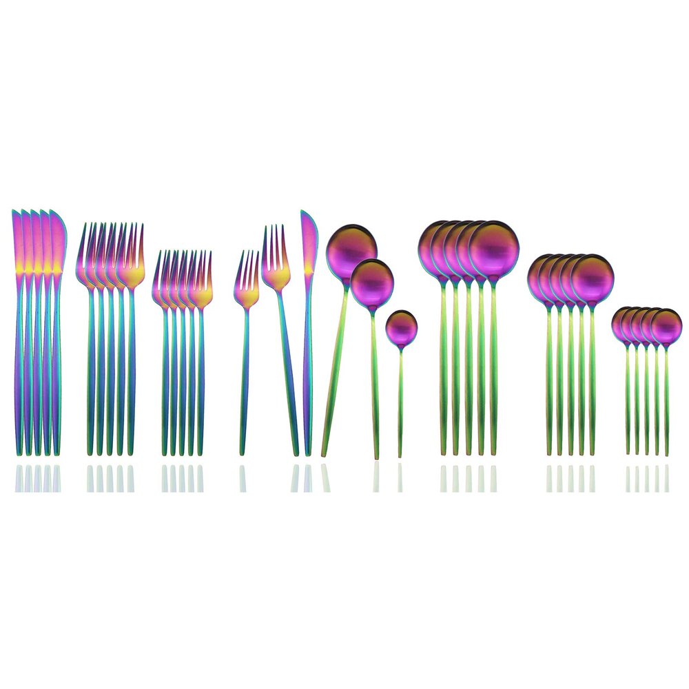 JASHII Silverware Set, 36 Piece Food Grade Stainless Steel Flatware Set Fork Spoon Knife Utensils for Daily Use and Party, Service for 6 Anti Rust, Safe in Dishwasher (Matte Rainbow)