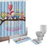 Amgaical Merry Christmas Five Owls on A Branch with Balloon Pattern 4 Piece Bathroom Mat Set Shower Curtain Set Bath Mat Contour Mat Toilet Cover Shower Curtain with 12 Hooks view 1