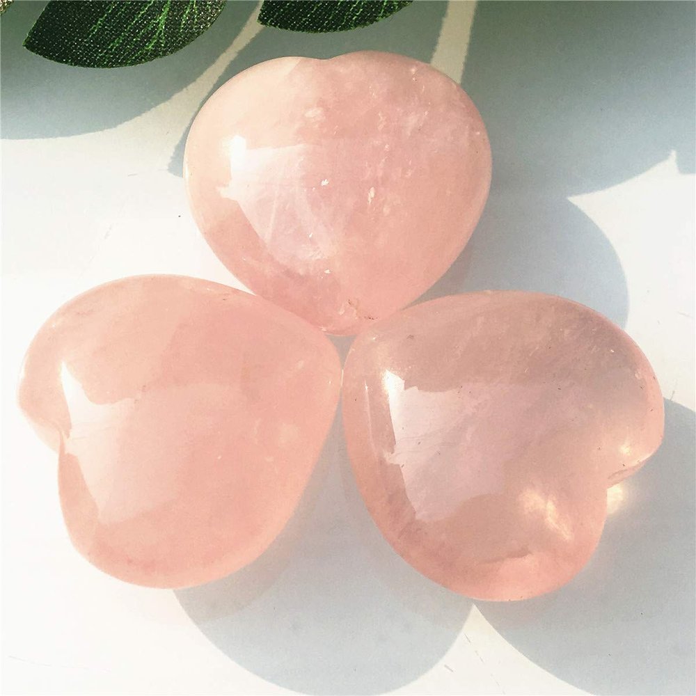 Anlingem 3pcs Heart Shaped Rose Quartz Puffy Heart Stone for Chakra Energy Healing, Reiki, Meditation, Massage and Decoration (Rose Quartz Heart) AL-RQH