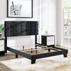 Allewie Full Size Panel Bed Frame with Adjustable Headboard for High Profile/Fabric Upholstered/Square Stitched Padded Headboard/Box Spring or Bunkie Board Required/Dark Grey view 3