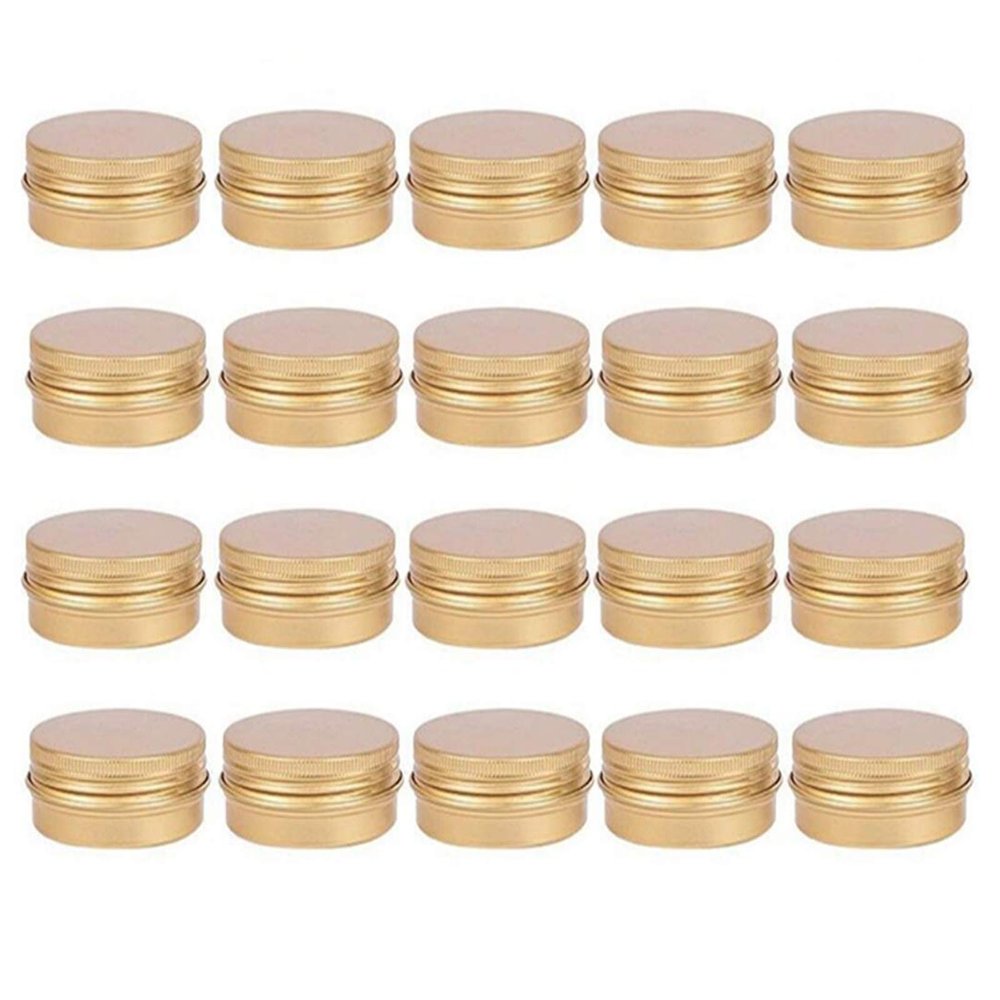 1 oz. Gold Tins Aluminum Metal Tin Round Screw Top Lid Containers Jars Metal Storage Tin Jars Aluminum Tin Cans Travel Storage Tins for Lip Balm DIY Cosmetics Salves, 20 Pack