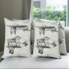 Ambesonne Airplane Throw Pillow Cushion Case Pack of 4, Classic Nostalgic Planes Aircraft Propeller in The Sky Fast Travel Wings Sketch, Modern Accent Double-Sided Digital Printing, 18", Blue Black view 1