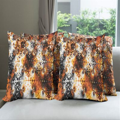 Ambesonne Burnt Orange Decorative Throw Pillow Case Pack of 4, Vintage Mosaic Pattern with Burnt Floral Curve Feature Abstract Graphic, Cushion Cover for Couch Living Room Car, 18", Black Orange