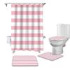 4 Pcs Shower Curtain Set Include Non-Slip Bath Rug Toilet Lid Cover Contour Mat Waterproof Bath Curtain Pink and White Stripes for Bathroom Decor view 1