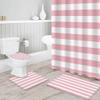 4 Pcs Shower Curtain Set Include Non-Slip Bath Rug Toilet Lid Cover Contour Mat Waterproof Bath Curtain Pink and White Stripes for Bathroom Decor view 3
