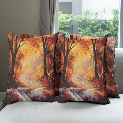 Ambesonne Country Decorative Throw Pillow Case Pack of 4, Paint of a Forest with Autumn Color Leaves Fall Time Sadness Season Theme Art, Cushion Cover for Couch Living Room Car, 18", Orange Brown