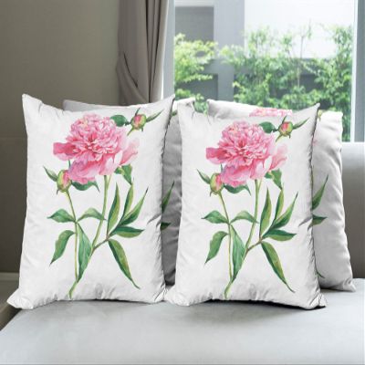 Ambesonne Watercolor Flower Throw Pillow Cushion Case Pack of 4, Vintage Peony Painting Botanical Spring Garden Flower Nature Theme, Modern Accent Double-Sided Digital Printing, 18", White Pink