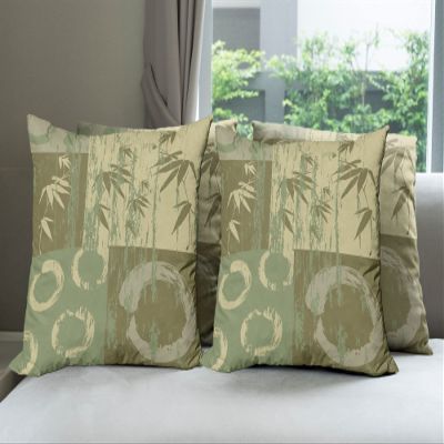 Ambesonne Asian Themed Throw Pillow Cushion Case Pack of 4, Circle and Branch Silhouette over Vintage Color Oriental Eastern Patchwork Like Art, Modern Accent Double-Sided Digital Printing, 18", Green