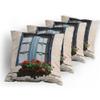 Ambesonne Country Decorative Throw Pillow Case Pack of 4, Mediterranean Style Window Open Shutters Image French Urban Life Theme Print, Cushion Cover for Couch Living Room Car, 18", Blue Grey view 4