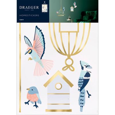 DRAEGER PARIS 1900 75000060 Draeger  Wall Sticker Birds and Nesting Boxes  Homesticker  Home Decoration  Large, Multicoloured