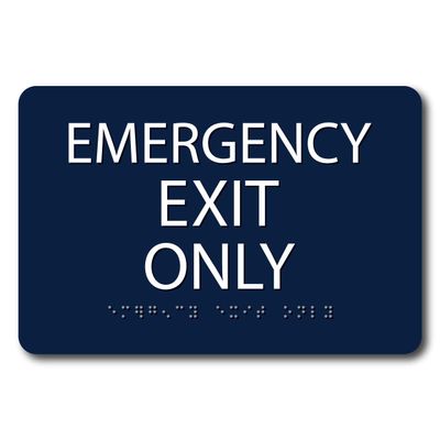 The Sign Studio - 4" x 5" - Marine Blue/White - ADA - Emergency Exit Sign with Tactile & Braille