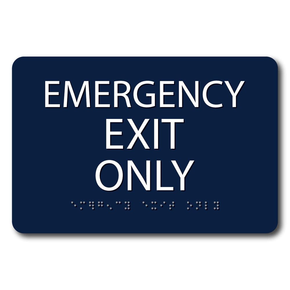 The Sign Studio - 4" x 5" - Marine Blue/White - ADA - Emergency Exit Sign with Tactile & Braille