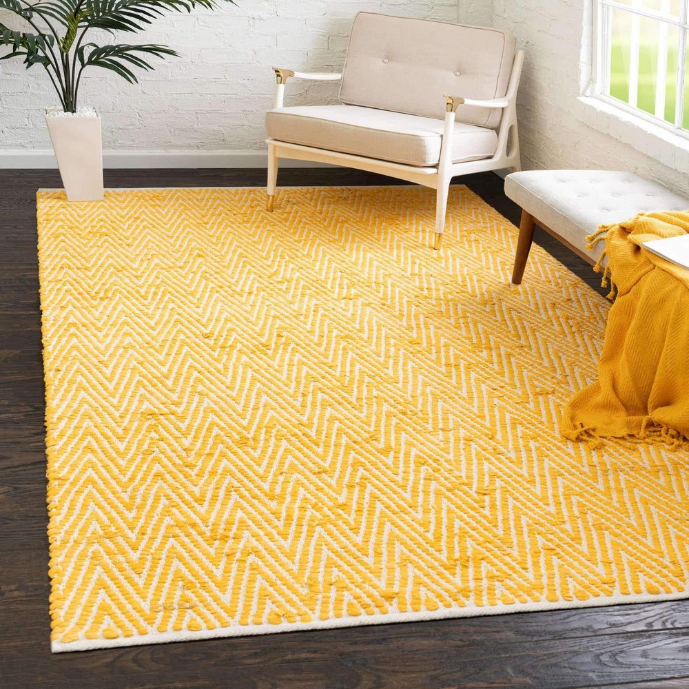 Unique Loom Chindi Chevron Collection Area Rug - Claire (5' 1" x 8' Rectangle, Yellow/ Ivory)