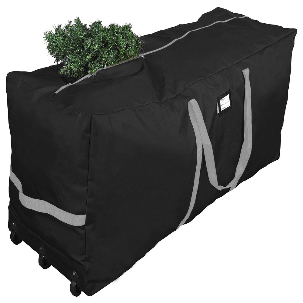ProPik Christmas Rolling Tree Storage Bag, Fits Up to 9 ft. Tall Xmas Tree, 28" X 16" X 60", Extra Large Heavy Duty Holiday Storage Container, Wheels and Handles 600D Oxford (Black)