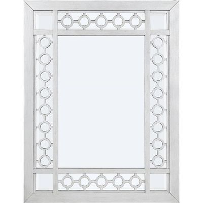 Acme Varian Rectangular Wooden Frame Mirror in Mirrored and Antique Platinum