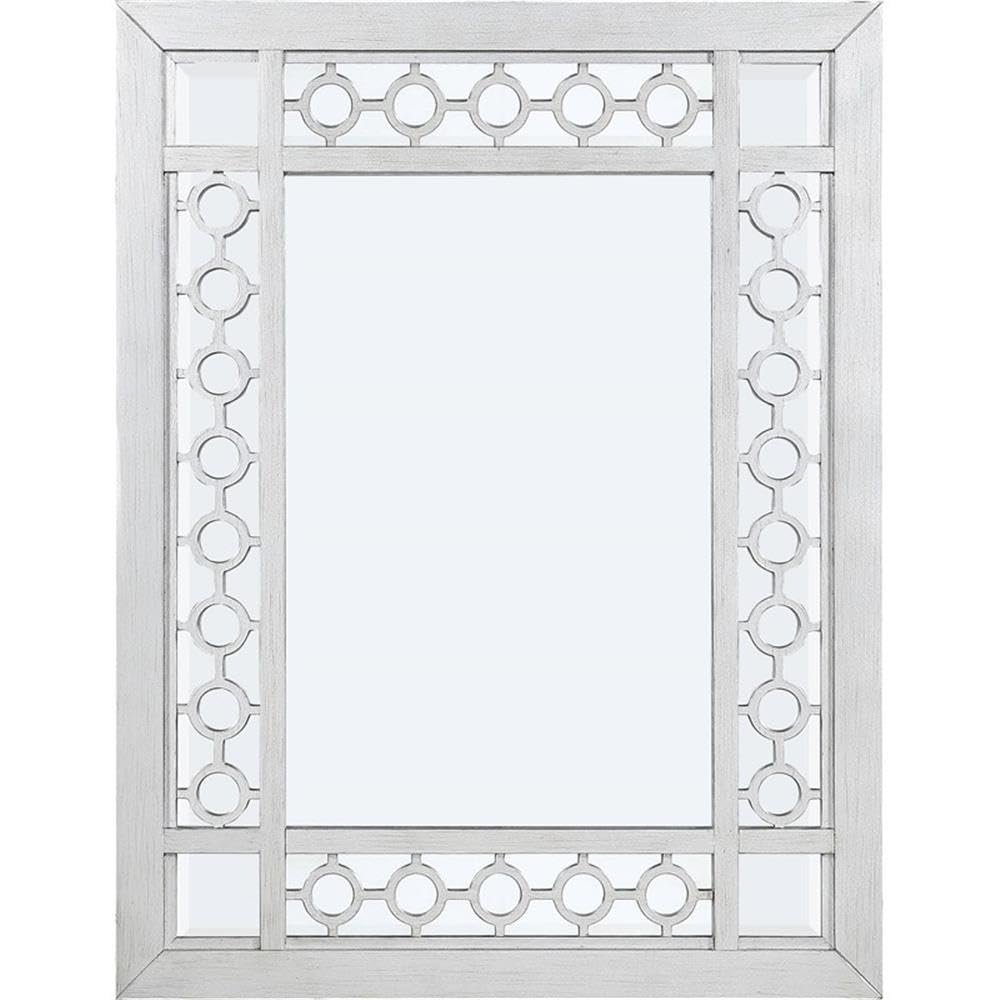 Acme Varian Rectangular Wooden Frame Mirror in Mirrored and Antique Platinum