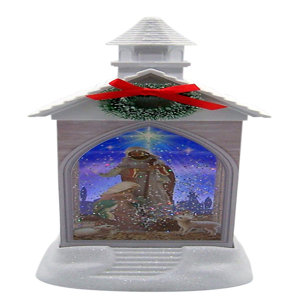 Gerson Lighted Spinning Water Globe Church with Timer, 12 Inches Tall