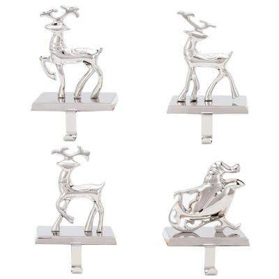BIRDROCK HOME Reindeer & Santa Claus Stocking Holder Set for Mantle - Set of 4 - Christmas Decorations - Holiday Mantle Fireplace Topper - Decorative Metal Hanger for Stockings - Home Dcor Stand