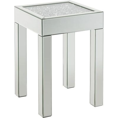 Acme Noralie Square Glass End Table with Square Acrylic Legs in Mirrored