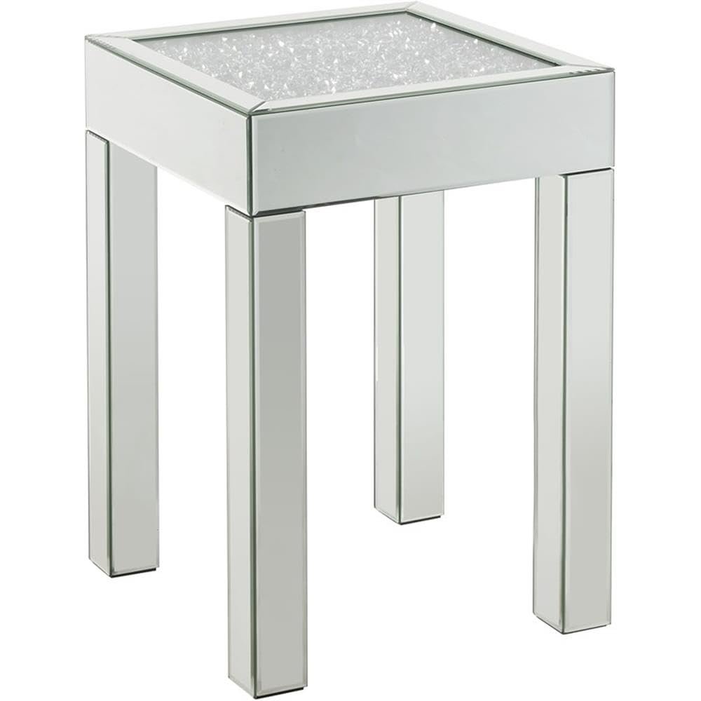 Acme Noralie Square Glass End Table with Square Acrylic Legs in Mirrored