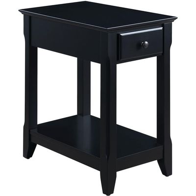 Acme Bertie Wooden Accent Table with Storage Drawer and 1 Tier Shelf in Black