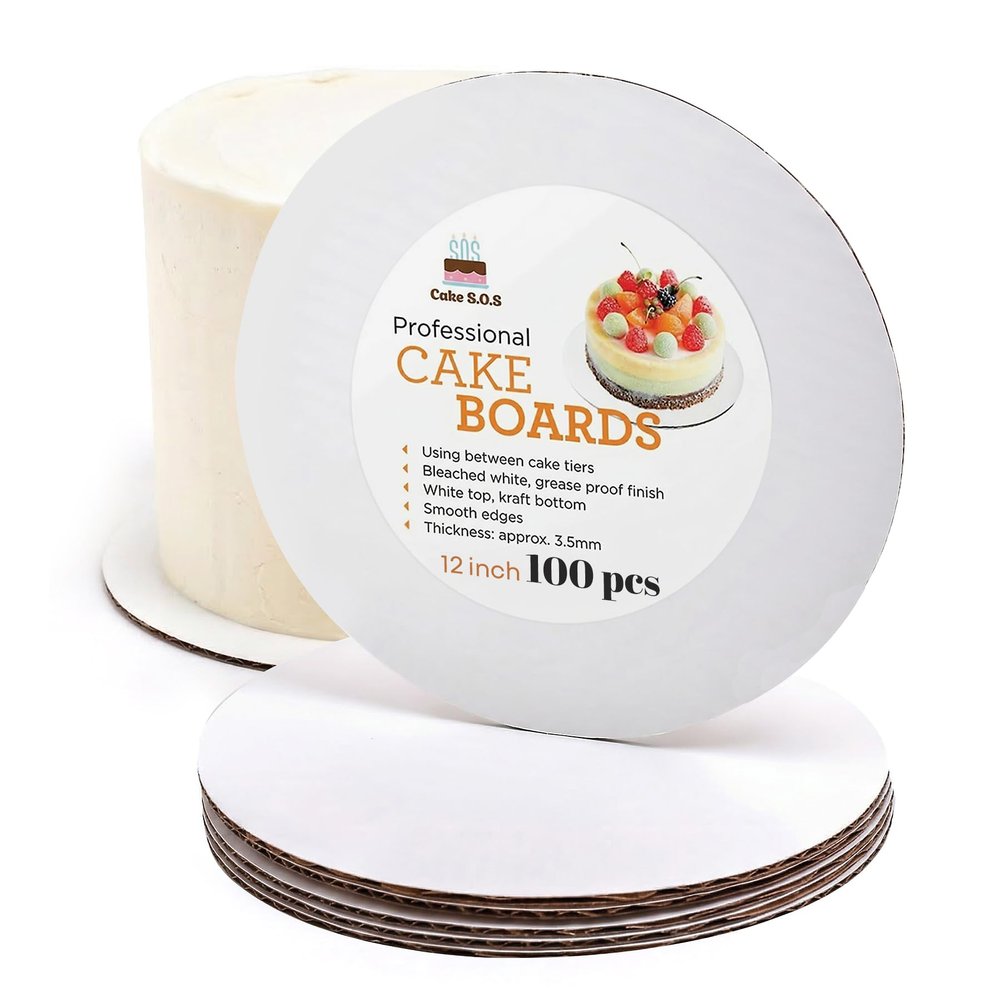 12 inch White Round Coated Cakeboard, Waxed Greaseproof, Disposable Cake Circle Sturdy Corrugated Base Boards Cardboard, Pack of 100 ct.
