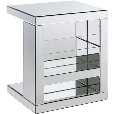 Acme Dominic Glass Accent Table with Magazine Rack in Mirrored and Clear
