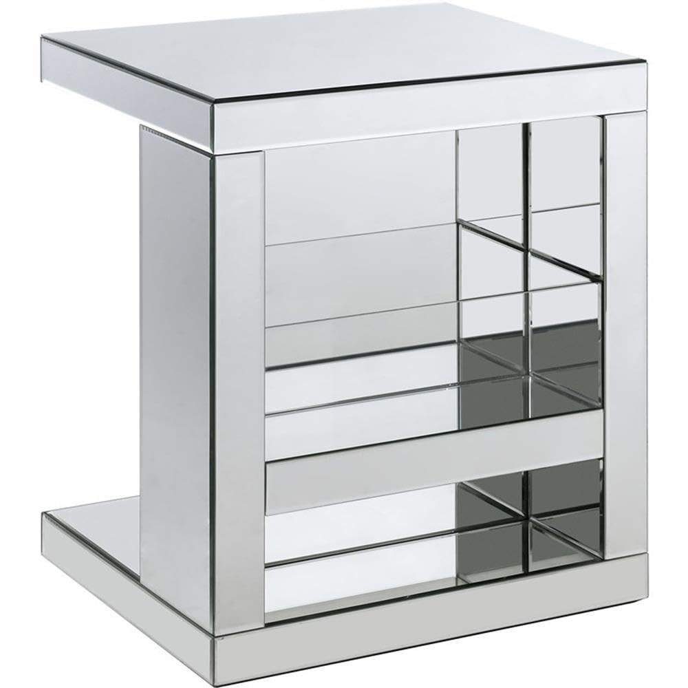 Acme Dominic Glass Accent Table with Magazine Rack in Mirrored and Clear