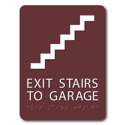 The Sign Studio - 6" x 9" - Bordeaux/White - ADA - Exit Stairs to Garage with Pictorial Sign with Tactile & Braille
