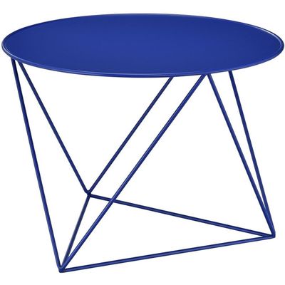 Acme Epidia Metal Accent Table with Round Top and Geometric Base in Blue