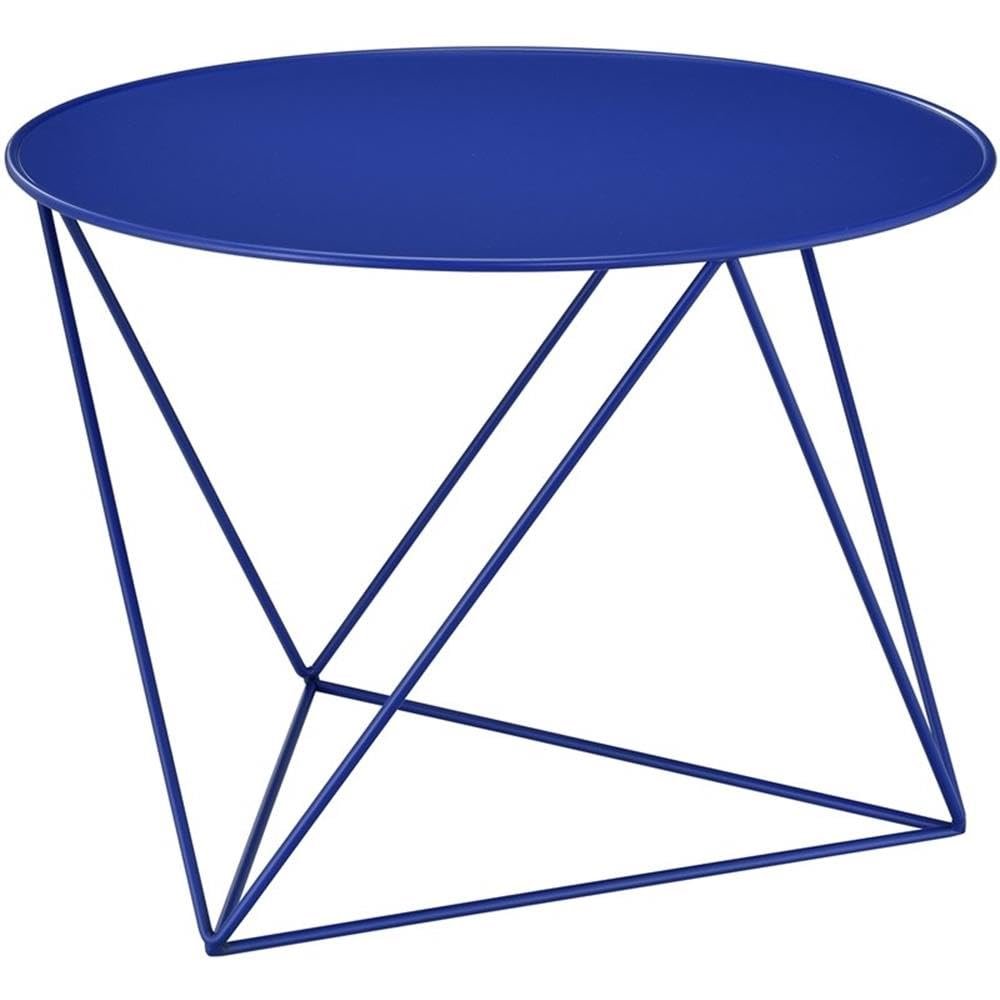 Acme Epidia Metal Accent Table with Round Top and Geometric Base in Blue